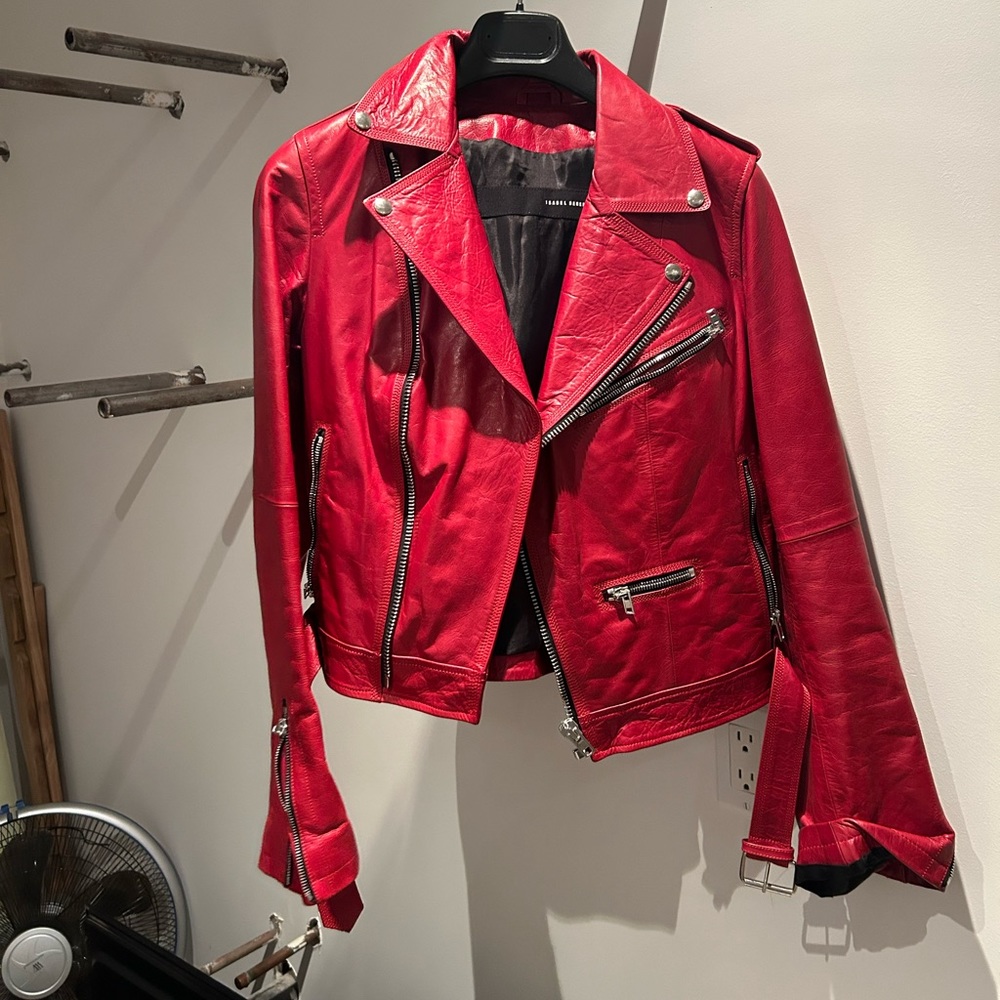 Red high luxury leather jacket